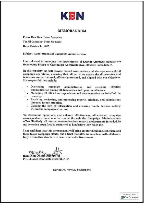 Charles Bissue appointed Kennedy Agyapong’s Campaign Administrator